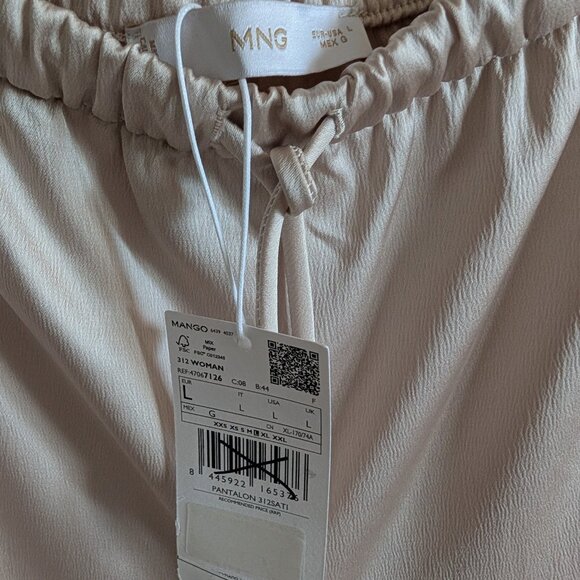 NWT Mango Satin Palazzo Trousers Pants Elastic Waist Drawstring Pull-on Large - Picture 3 of 11